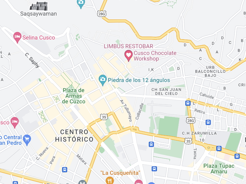 carte de l'atelier de chocolat à Cusco Google