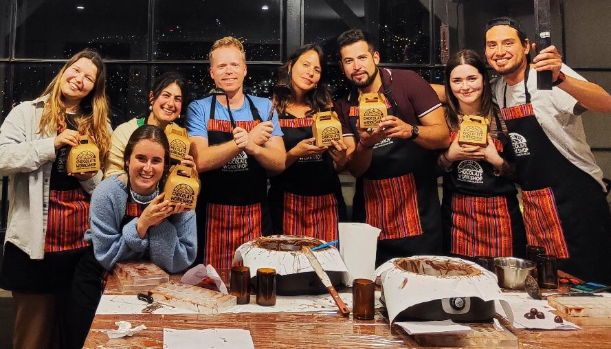 group of people chocolate workshop in Cusco Peru